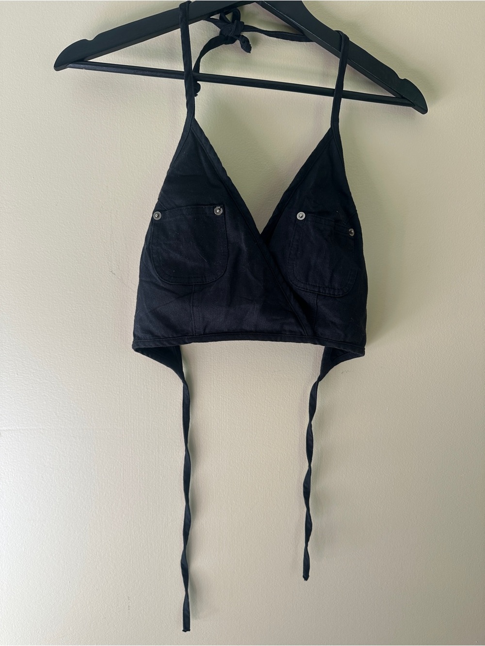 Vintage 90s Y2K Paris Blues Black Bra Tie-Back Crop Top